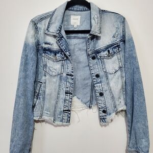 HIDDEN JEANS Women's Denim Distressed Frayed Jacket , Size Small, Light Wash